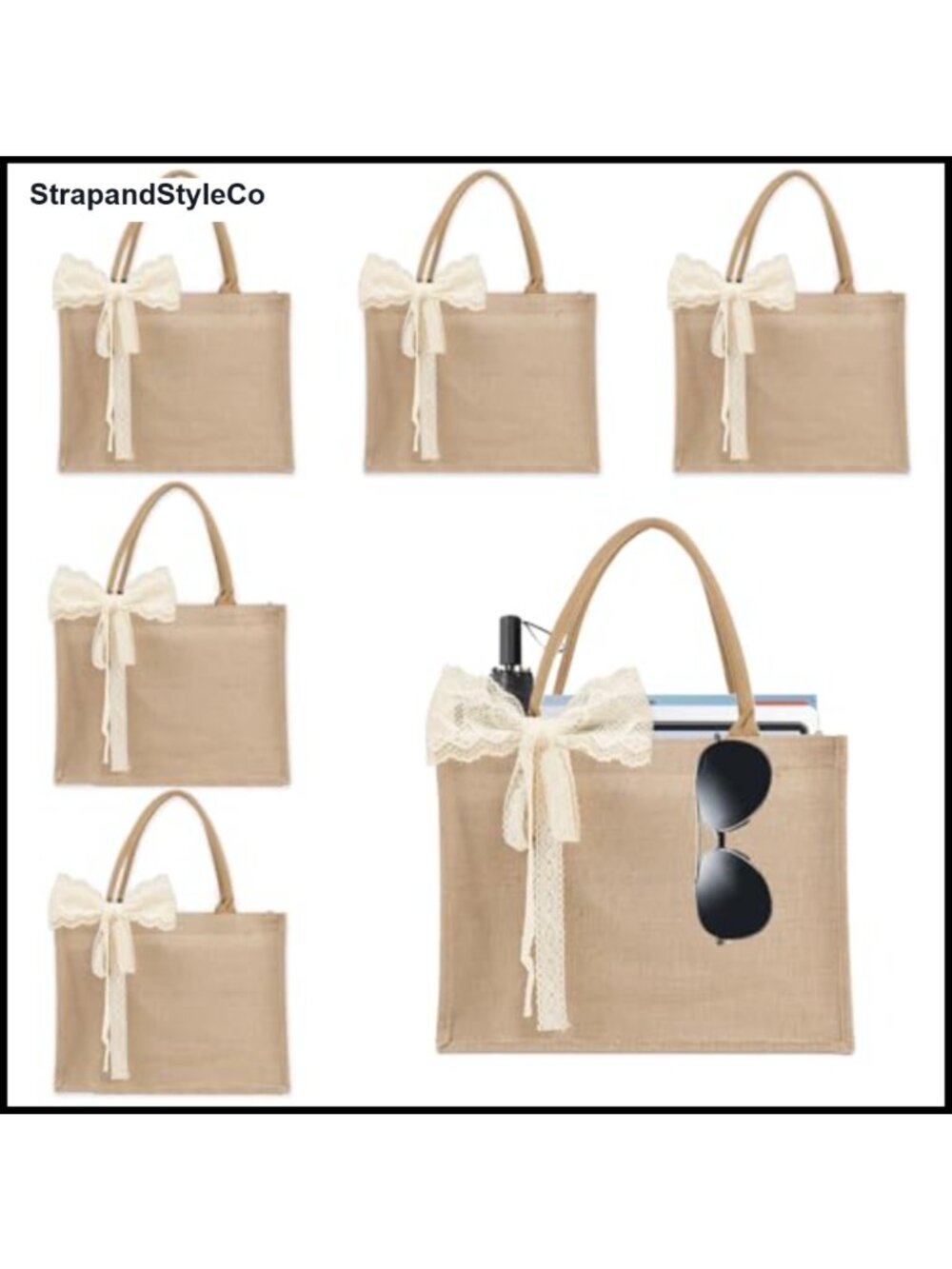 Burlap Tote Bag Set Waterproof Reusable Grocery Bag with Ribbon Handle